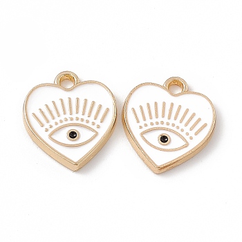 Alloy Enamel Pendants, Golden, Heart with Eye Charm, White, 14.5x13x1.5mm, Hole: 1.6mm