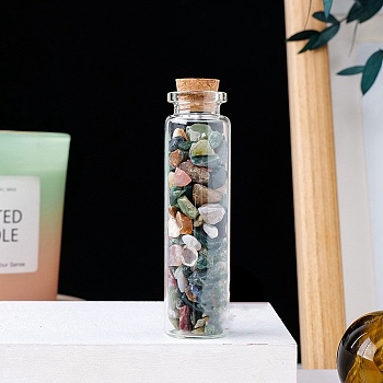 Natural Tourmaline Chips in a Glass Bottle with Cork Cover, Mineral Specimens Wishing Bottle Ornaments for Home Office Decoration, 70x22mm