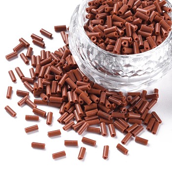 Opaque Colours Glass Bugle Beads, Round Hole, Sienna, 3~8x2mm, Hole: 0.7mm, about 450g/pound