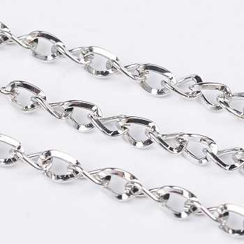 Iron Side Twisted Chain, with Spool, Unwelded, Lead Free & Nickel Free, Platinum Color, Size: Chains: about 5mm long, 4mm wide, 0.9mm thick, about 328.08 Feet(100m)/roll