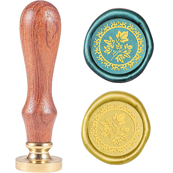Wax Seal Stamp Set, Sealing Wax Stamp Solid Brass Head,  Wood Handle Retro Brass Stamp Kit Removable, for Envelopes Invitations, Gift Card, Leaf Pattern, 83x22mm