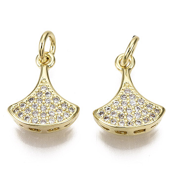 Brass Micro Pave Cubic Zirconia Charms, with Jump Ring, Dress, Nickel Free, Clear, Real 16K Gold Plated, 13x10x3.5mm, Hole: 2.5mm
