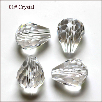 Imitation Austrian Crystal Beads, Grade AAA, Faceted, Drop, Clear, 8x10mm, Hole: 0.9~1mm