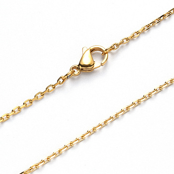 Vacuum Plating 304 Stainless Steel Cable Chain Necklace, with Lobster Claw Clasp, Golden, 19.68 inch(50cm), Link: 3x2x0.6mm
