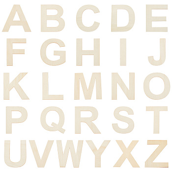 Unfinished Wood Cutouts, Alphabet, Letter A~Z, Light Yellow, 15.3~15.9x3~15.2x0.15cm, 26pcs/set