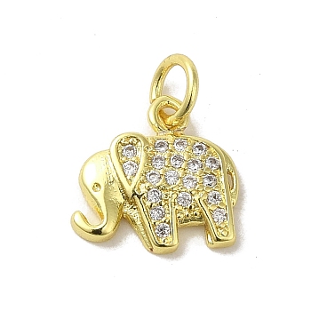 Real 18K Gold Plated Brass Pave Cubic Zirconia Pendants, with Jump Rings, Elephant, Clear, 11.5x12x2mm, Hole: 3mm