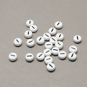 White and Black Acrylic , Flat Round with Num.1, 7x4mm, Hole: 1.3mm, about 3600pcs/500g