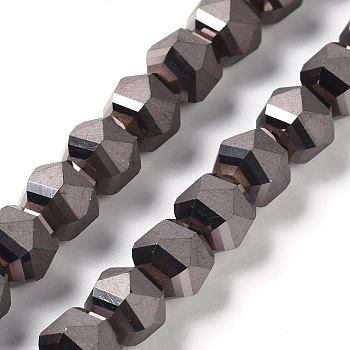 Electroplate Glass Beads Strands, Faceted, Lantern, Gunmetal Plated, 7x7.8x7.5mm, Hole: 1.5mm, about 72pcs/strand, 20.79''(52.8cm)