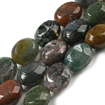 Natural Indian Agate Beads Strands, Flat Oval, 10x8x5.5mm, Hole: 0.8mm, about 39pcs/strand, 15.47''(39.3cm)