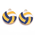 Alloy Enamel Pendants, Lead Free & Cadmium Free, Golden, Volleyball Charm, Gold, 27.5x24x1mm, Hole: 2mm(ENAM-T022-14)