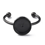 Stainless Steel Open Cuff Ring Components, 201 Stainless Steel Tray and Beads with 304 Stainless Steel Ring, Pad Ring Settings, Flat Round, Electrophoresis Black, Inner Diameter: 18.8mm, Tray: 8mm(RJEW-WH0011-06B-EB)