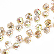 Transparent Glass Beads Strands, Top Drilled Beads, AB Color Plated, Faceted Teardrop, Champagne Yellow, Teardrop: 9.5x8mm, Hole: 0.8mm, Beads: 3~4x2.5~3.5mm, about 100pcs/strand, 23.62 inch(60cm)(X-GLAA-T006-14D)