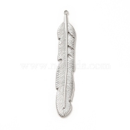 304 Stainless Steel Pendants, Feather Charms, Stainless Steel Color, 58.5x10x2mm, Hole: 1.5mm(STAS-P312-10P)