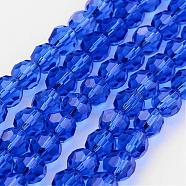 Transparent Glass Bead Strands, Imitate Austrian Crystal, Faceted(32 Facets), Round, Blue, 8mm, Hole: 1mm, about 70~72pcs/strand, 20~21 inch(GLAA-G013-8mm-26)