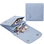 2Pcs Microfiber Cloth Jewelry Storage Bags with Brass Button, for Earring, Rings, Necklaces, Square, Light Blue, 8~8.2x8~8.2x1.28cm(ABAG-BBC0001-17A-02)