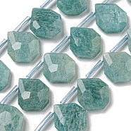 Natural Amazonite Beads Strands, Top Drilled, Teardrop, Faceted, 15x13x5mm, Hole: 0.8mm, about 24pcs/strand, 15.35''~16.14''(39~41cm)(G-P544-C07-01)