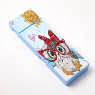5D DIY Diamond Painting Stickers Kits For ABS Pencil Case Making, with Resin Rhinestones, Diamond Sticky Pen, Tray Plate and Glue Clay, Rectangle with Owl Pattern, Mixed Color, 20.5x7x2.5cm(DIY-F059-16)