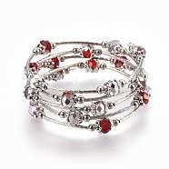 Five Loops Faceted Glass Wrap Bracelets, with Brass Tube Beads and Iron Beads, Red, 2-1/4 inch(5.7cm)(BJEW-JB04135-03)