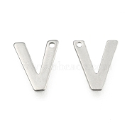 304 Stainless Steel Letter Charms, Letter.V, 11x9x0.8mm, Hole: 1mm(STAS-O072-V)