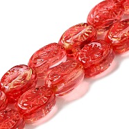 Transparent Glass Beads Strands, Oval, Red, 11x8x5.5mm, Hole: 1mm, about 32pcs/strand, 13.78 inch(35cm)(GLAA-F114-05J)