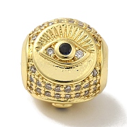 Rack Plating Brass Micro Pave Black Cubic Zirconia European Beads, Large Hole Beads, Cadmium Free & Lead Free, Long-Lasting Plated, Round with Eye, Real 18K Gold Plated, 12mm, Hole: 4.5mm(KK-P272-01G)