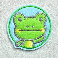 Computerized Embroidery Cloth Iron on/Sew on Patches, Costume Accessories, Appliques, Flat Round with Frog, Lime, 55mm(DIY-I013-14)