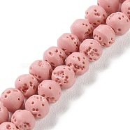 Synthetic Lava Rock Dyed Beads Strands, Round, Pink, 6~6.5mm, Hole: 1mm, about 63pcs/strand, 15.16''(38.5cm)(G-H311-08A-08)