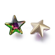 Cubic Zirconia Pointed Back Cabochons, Back Plated, Faceted Star, Vitrail Rose, 10x10.5x6mm(ZIRC-H108-02B-001VR)