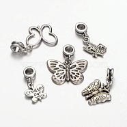 Mixed Tibetan Style Alloy  Butterfly European Dangle Charms, Large Hole Pendants, Antique Silver, 24~33x13~25mm, Hole: 5mm(PALLOY-JF00054)