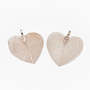 Iron Pendants, Electroplate Natural Leaf, Poplar Leaf, Rose Gold Plated, 45~47x41x1.5mm, Hole: 3x5.5mm(X-IFIN-T006-11RG)