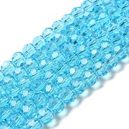 Transparent Glass Beads, Faceted(32 Facets), Round, Cyan, 8mm, Hole: 1mm, about 72pcs/strand, 20.67 inch(52.5cm)(EGLA-A035-T8mm-D08)