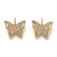 Brass Micro Pave Clear Cubic Zirconia Charms, Cadmium Free & Lead Free, Long-Lasting Plated, Butterfly, Golden, 9x13x2mm, Hole: 3mm(ZIRC-B002-47G)