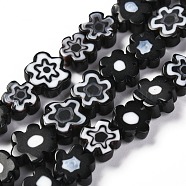 Handmade Millefiori Glass Bead Strands, Flower, Black, 6.4~9x3.2mm, Hole: 1mm, about 56pcs/Strand, 15.75''(40cm)(LAMP-J035-8mm-01)