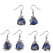 Natural Lapis Lazuli Dragon Dangle Earrings, Platinum Brass Jewelry for Women, 36mm, Pin: 0.6mm(EJEW-A092-12P-06)