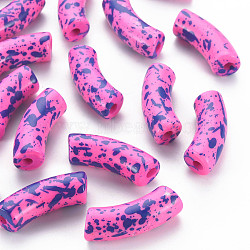 Opaque Spray Painted Acrylic Beads, Two Tone, Curved Tube, Hot Pink, 36x13.5x11.5mm, Hole: 4mm, about 148pcs/500g(MACR-S372-001F-B06)