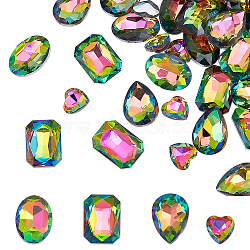 64Pcs 4 Style Glass Rhinestone Cabochons, Pointed Back & Back Plated, Rectangle & Teardrop & Oval & Heart, Vitrail Medium, 10~18x10~13x4.5~6mm, 16pcs/style(RGLA-FG0001-19)