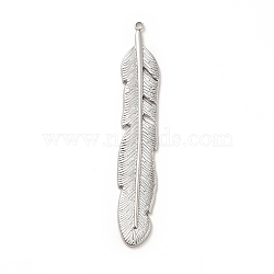 Non-Tarnish 304 Stainless Steel Pendants, Feather Charms, Stainless Steel Color, 58.5x10x2mm, Hole: 1.5mm(STAS-P312-10P)