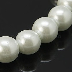 White Glass Pearl Round Loose Beads For Jewelry Necklace Craft Making, 10mm, Hole: 1~1.5mm, about 85pcs/strand(X-HY-10D-B01)