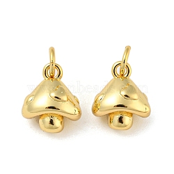 Rack Plating Brass Pendants, with Jump Ring, Cadmium Free & Lead Free, Long-Lasting Plated , Mushroom Charms, Real 18K Gold Plated, 11x9.5x7.5mm, Hole: 3.4mm(KK-A200-02G)