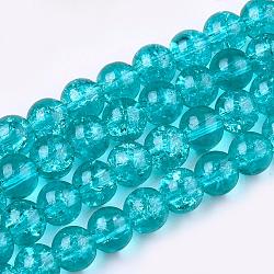 Crackle Glass Beads Strands, Round, Dark Turquoise, 4mm, Hole: 1.1~1.3mm, about 200pcs/strand, 31.4 inch(X-CCG-Q001-4mm-06)