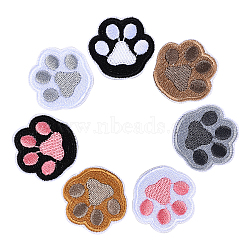 35pcs 7 Colors Polyester Computerized Embroidery Cloth Iron on/Sew on Patches, Costume Accessories, Appliques, Dog Footprint, Mixed Color, 33x35x2mm, 5pcs/color(DIY-CJ0001-86)