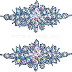 Flower Glitter Glass Hotfix Rhinestone, for DIY Wedding Dress, Bridal Belt, Shoes, Garment Decoration, Sapphire, 240x95x5.5mm(FIND-WH0050-29B)