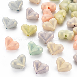 Spray Painted Opaque Acrylic Beads, Frosted, Heart, Mixed Color, 11x15x8.5mm, Hole: 1.8mm, about 620pcs/500g(ACRP-S679-37)