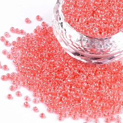 12/0 Glass Seed Beads, Transparent Inside Colours Luster, Round Hole, Round, Pale Violet Red, 12/0, 2~2.5x1.5~2mm, Hole: 0.8mm, about 6666pcs/100g(X1-SEED-A015-2mm-2211)