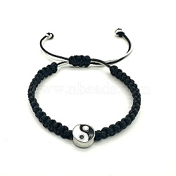 Adjustable Alloy Enamel Yin-yang Braided Bead Bracelet with Nylon Cords, Black, no size(RE7532)