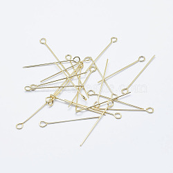 Brass Eye Pin, Long-Lasting Plated, Real Gold Plated, Nickel Free, Real 18K Gold Plated, 21 Gauge, 45mm, Hole: 2mm, Pin: 0.7mm(KK-G331-09-0.7x45-NF)