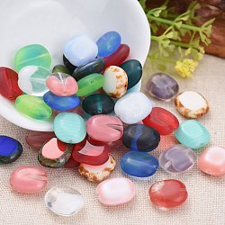 Czech Glass Beads, Oval, Mixed Color, 14x12~12.5x6mm, Hole: 1.2mm, about 57pcs~63pcs/bag(LAMP-D180-06)