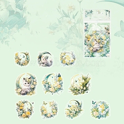 20Pcs 10 Styles Laser PET Waterproof Decorative Stickers, Self-adhesive Flower Moon Decals, for DIY Scrapbooking, Light Green, Packing: 177x103mm, 2pcs/style(PW-WG21399-03)