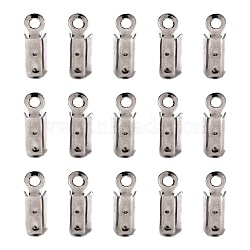 Tarnish Resistant 201 Stainless Steel Fold Over Crimp Cord Ends, Stainless Steel Color, 10x3.5x3mm, Hole: 1mm(STAS-R055-08)