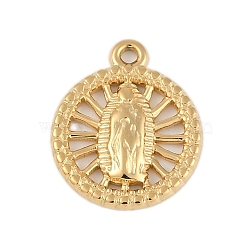 Ion Plating(IP) 304 Stainless Steel Pendants, Religion, Flat Round with Saint Charm, Real 18K Gold Plated, 20.5x17x2.5mm, Hole: 1.6mm(STAS-U019-02G)